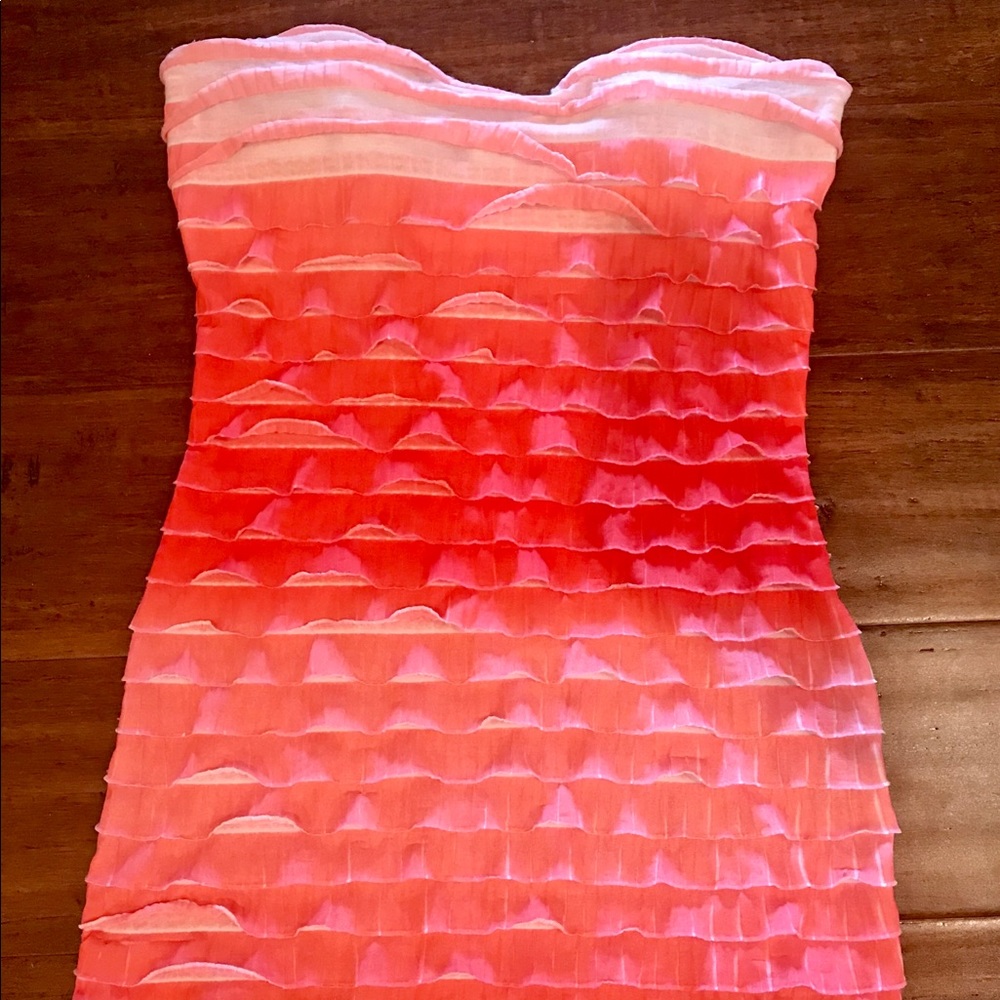 Coral ruffle tube top